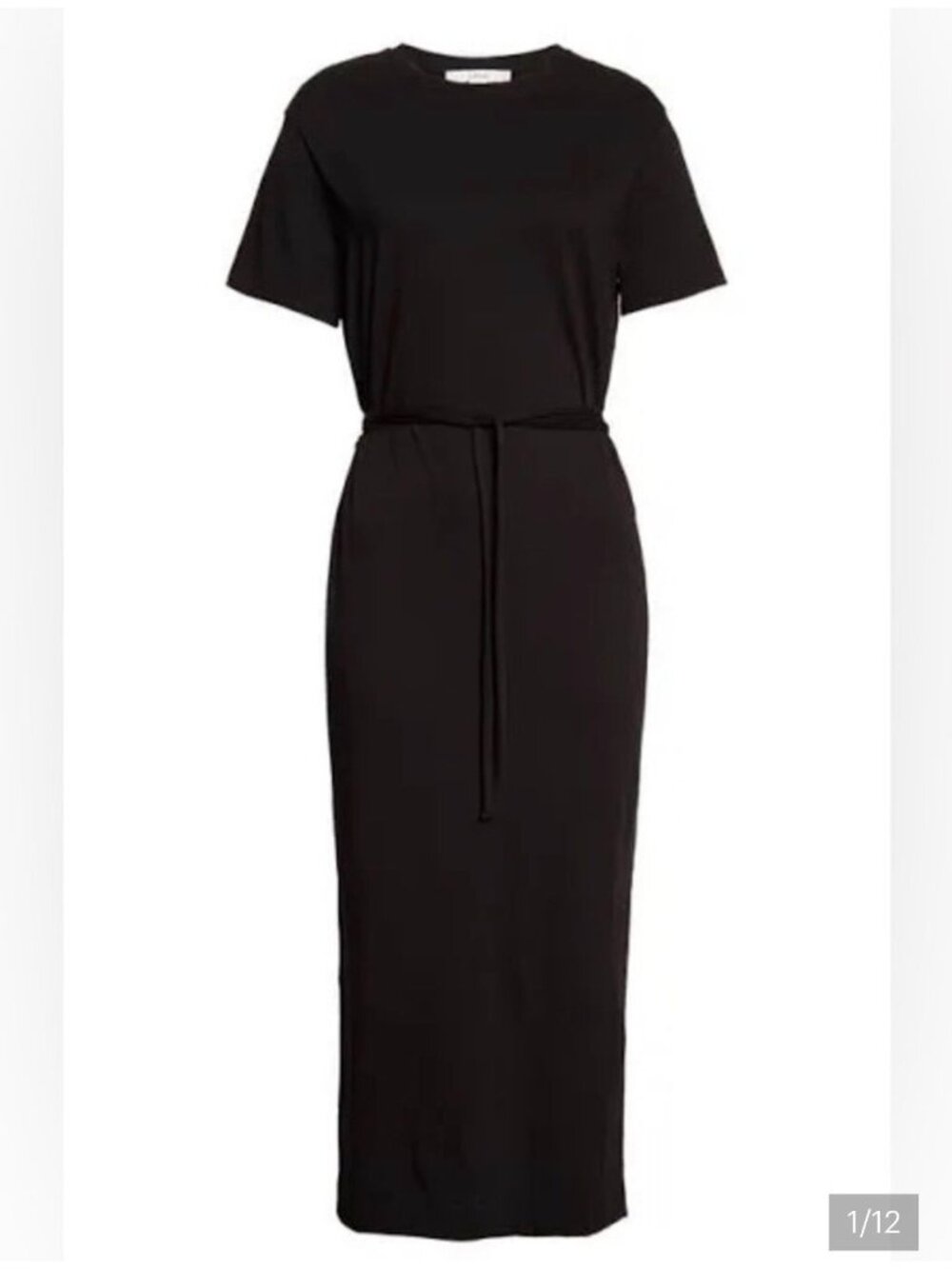 Vince. 100% Cotton Black Midi T-Shirt Dress Size Large Tie Waist